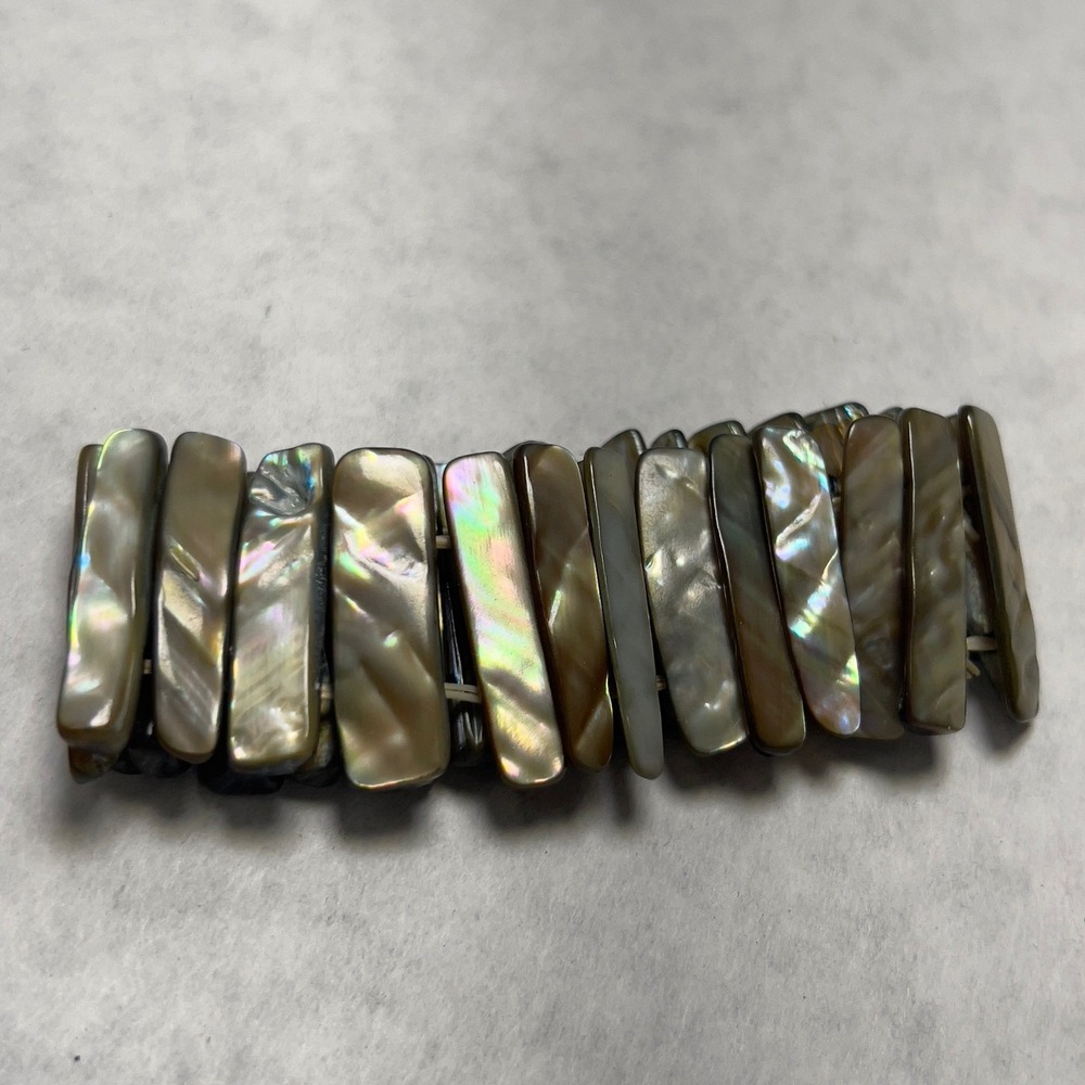 Wide Cuff Abalone Mother of Pearl Bar Bracelet Stretchy Boho‎ Beach Paua Shell